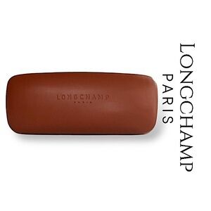 LongChamp Paris Cognac Brown Leather Hard Clamshell Eyeglasses Sunglasses Case